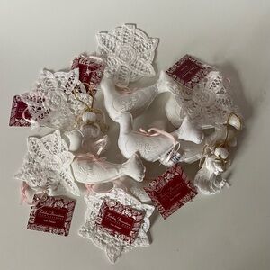 Vintage White Cloth Hallmarks “ Tre Trimmer” Holiday Ornaments set of 14